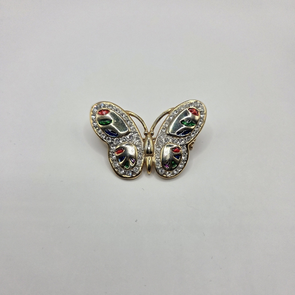 Vintage Embellished Goldtone Butterfly Brooch Pin ~ Pre-Owned